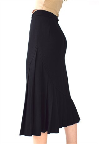 VINTAGE FRENCH PLEATED 50S HIGH WAISTED FISH TAIL MIDI SKIRT