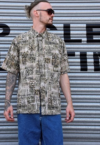 VINTAGE 90S CRAZY TRIBAL PRINT SHORT SLEEVE SHIRT