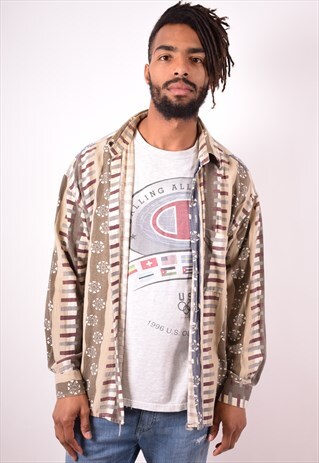 MENS VINTAGE CRAZY PRINT SHIRT XL MULTI 90S