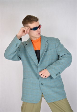 VINTAGE BLUE CHECKERED OVERSIZE RAVE BLAZER