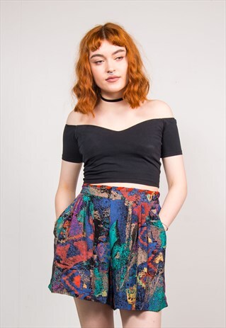 90'S VINTAGE CRAZY PATTERN CULOTTES LOOSE FIT SHORTS