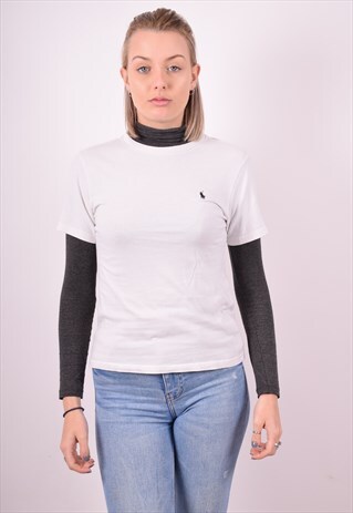 POLO RALPH LAUREN WOMENS VINTAGE T-SHIRT TOP MEDIUM WHITE 90