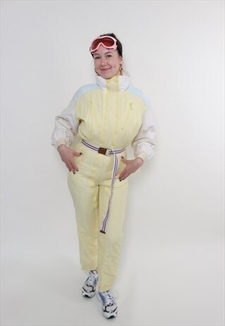 VINTAGE 80S ONE PIECE SKI SUIT, WOMEN YELLOW SNOW SUIT