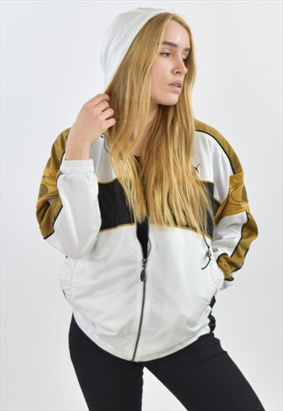 VINTAGE 90S WHITE BLACK PUMA TRACKSUIT TOP HOODIE