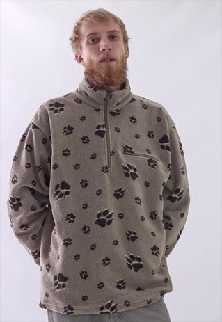 VINTAGE MENS JACK WOLFSKIN LOGO FLEECE HALF ZIP PULLOVER