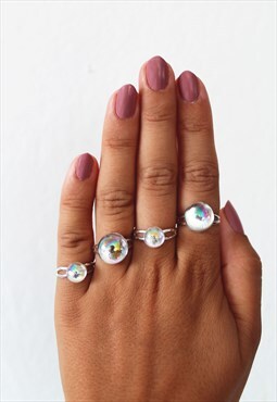 Iridescent Large Bubble Ring - Silver Band