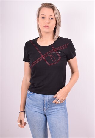 CALVIN KLEIN WOMENS VINTAGE T-SHIRT TOP LARGE BLACK 90'S