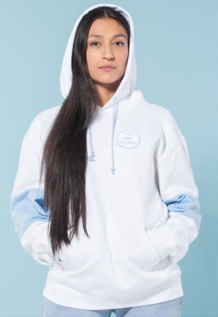 OVERSIZED HOODIE FLUFFY PATCH SWEATSHIRT WHITE & BLUE JUMPER