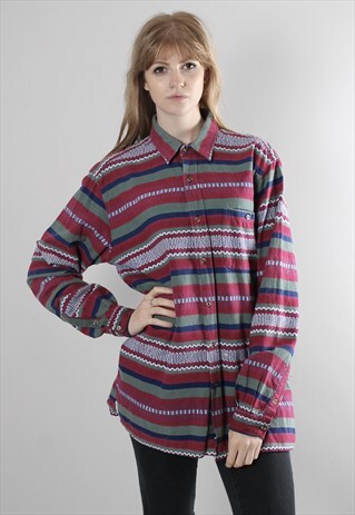 VINTAGE 90S STRIPE PATTERNED FLANNEL SHIRT