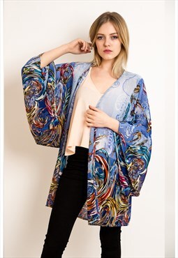 EXCEPTIONAL Floral and Tile Print Kimono Kaftan Cardigan 