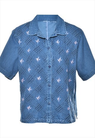 BEYOND RETRO VINTAGE PIN TUCKS DENIM SHIRT - M