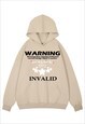 WARNING HOODIE INVALID SLOGAN PULLOVER RAVER TOP IN BLACK