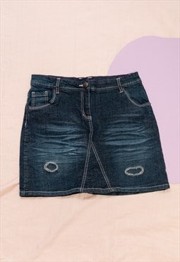 Vintage Denim Skirt Y2K Middle Rise Kidcore Mini in Blue