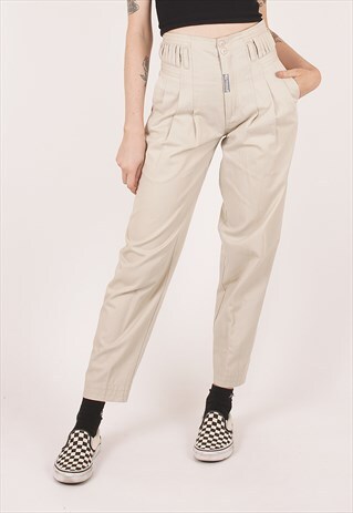 VINTAGE HIGH WAISTED TAPERED BEIGE CHINO TROUSERS /NN2692