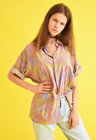 90'S RETRO ETHNIC PRINT OVERSIZED DADS BLOUSE TOP