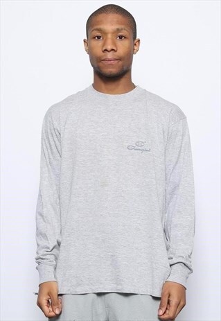 VINTAGE CHAMPION CHEST LOGO LONG SLEEVE TEE GREY