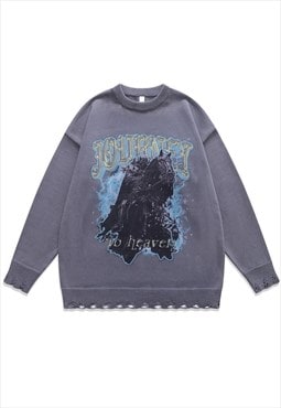 Knight sweater Gothic knit distressed horror jumper in grey