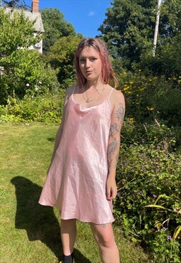 Vintage 00s Y2K Satin Pastel Pink Mini Summer Slip Dress