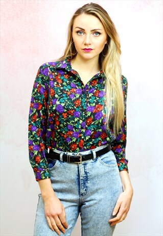 1990S VINTAGE WINTER FLORAL PRINT BLOUSE