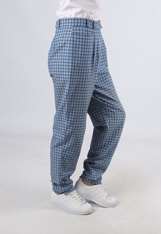 HIGH WAISTED TROUSERS TARTAN CHECKED WIDE TAPERED UK 12 GJ2A