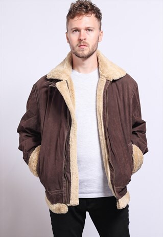 VINTAGE SUEDE AVIATOR FLEECE JACKET