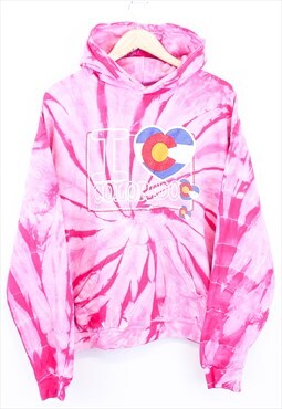 Vintage Tie Dye Colorado Hoodie Pink With Graphic On Chest 