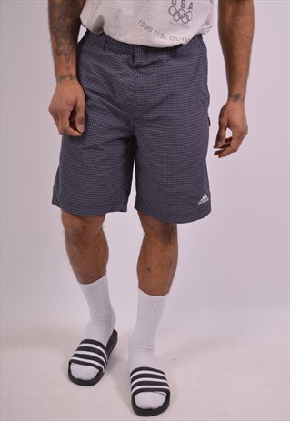 VINTAGE ADIDAS SPORT SHORTS CHECK NAVY BLUE