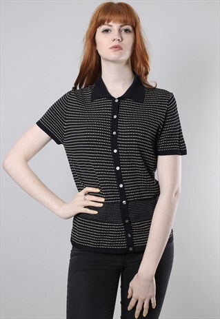 VINTAGE 90S SPOTTED KNIT TEXTURED BUTTON SHIRT TOP