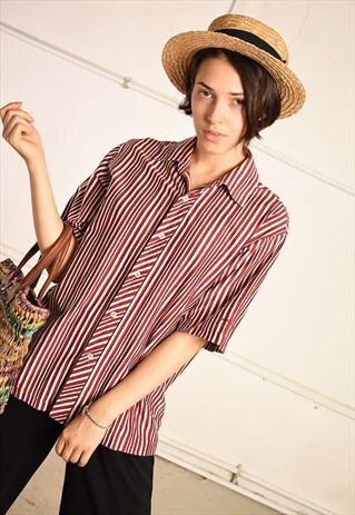 90'S RETRO STRIPED MINIMALIST PARIS CHIC BLOUSE TOP