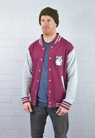 RETRO WOLF VARSITY LETTERMAN BASEBALL COLLEGE JACKET