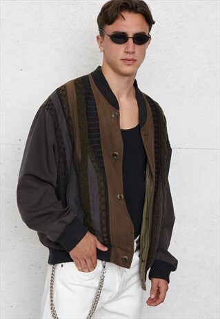 VINTAGE GREY AND BROWN B.S.M BOMBER JACKET