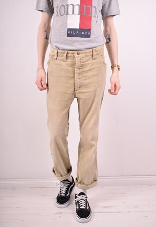 WRANGLER MENS VINTAGE CORDUROY TROUSERS W34 L28 BEIGE 90S