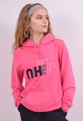 NIKE WOMENS VINTAGE HOODIE JUMPER LARGE PINK 90S