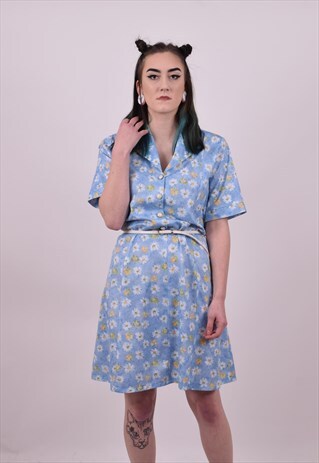 VINTAGE 70'S FLOWER PRINT DRESS SIZE LARGE
