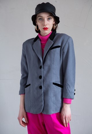 80S VINTAGE GREY WOOL BLAZER