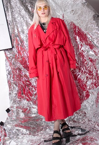 80S VINTAGE 90S GRUNGE RED OVERSIZE TRENCH COAT WIND JACKET