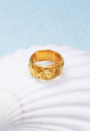 GOLD MOON AND STARS THICK BAND RING HANDMADE