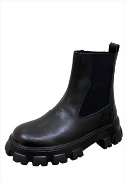 Chelsea platform boots grunge ankle shoes in black
