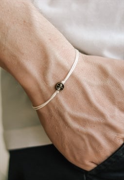 Bronze Peace Charm Bracelet For Men Beige Cord Gift For Him