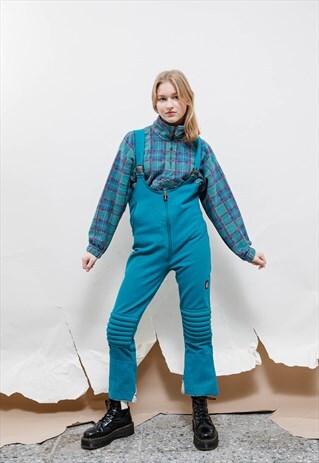 VINTAGE 90S BLUE HALF ZIP SUSPENDER SKI WINTER TROUSERS M