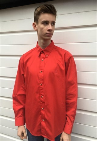 MENS VINTAGE 80S CHAPS RALPH LAUREN SHIRT RED BUTTON UP TOP