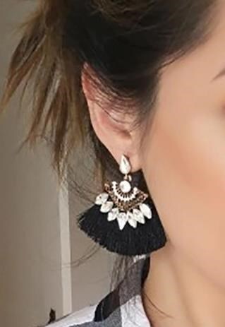 DAINTY SILVER AND BLACK TASSEL EARRINGS