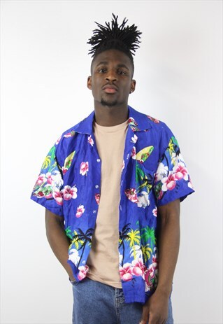 VINTAGE HAWAIIAN STYLE BLUE SHIRT