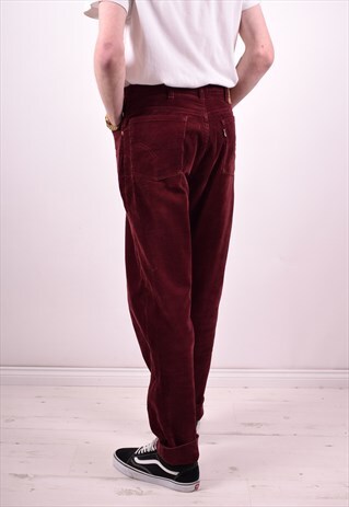 LEVI'S 611 MENS VINTAGE CORDUROY JEANS W34 L33 MAROON 90S