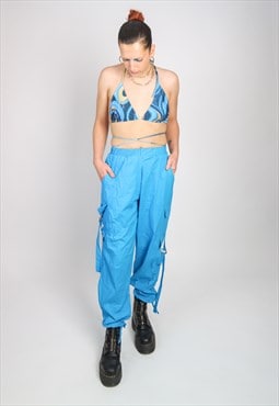 'AMPHITRITE' Blue Cargo Trousers With Gold D Rings