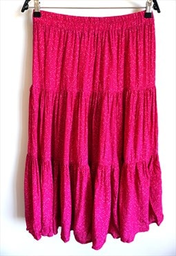 Vintage Bright Pink Skirts Midi High waist Polka dots 