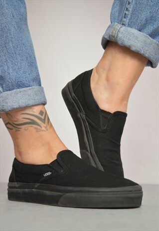 VINTAGE 90S VANS BLACK SLIP ON SHOES PREPPY RETRO FESTIVAL