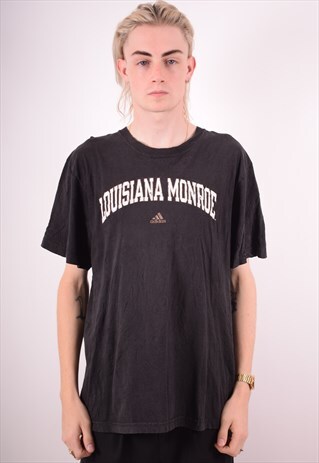 ADIDAS MENS VINTAGE T-SHIRT TOP XL BLACK 90S