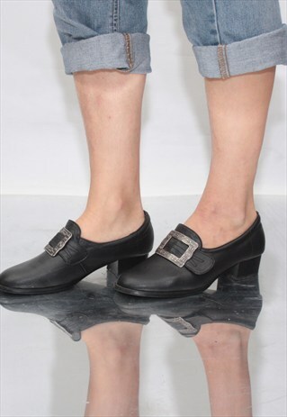 VINTAGE 90' AMAZING BEAUTIFUL BLACK MID-HEELED SHOES