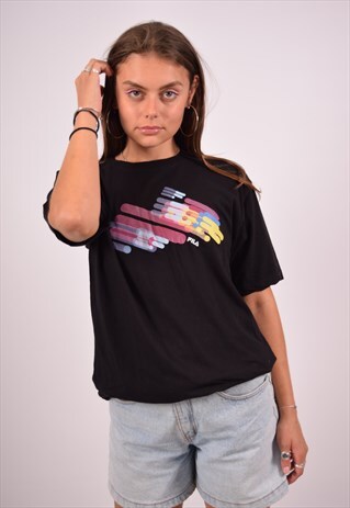 VINTAGE FILA T-SHIRT TOP BLACK